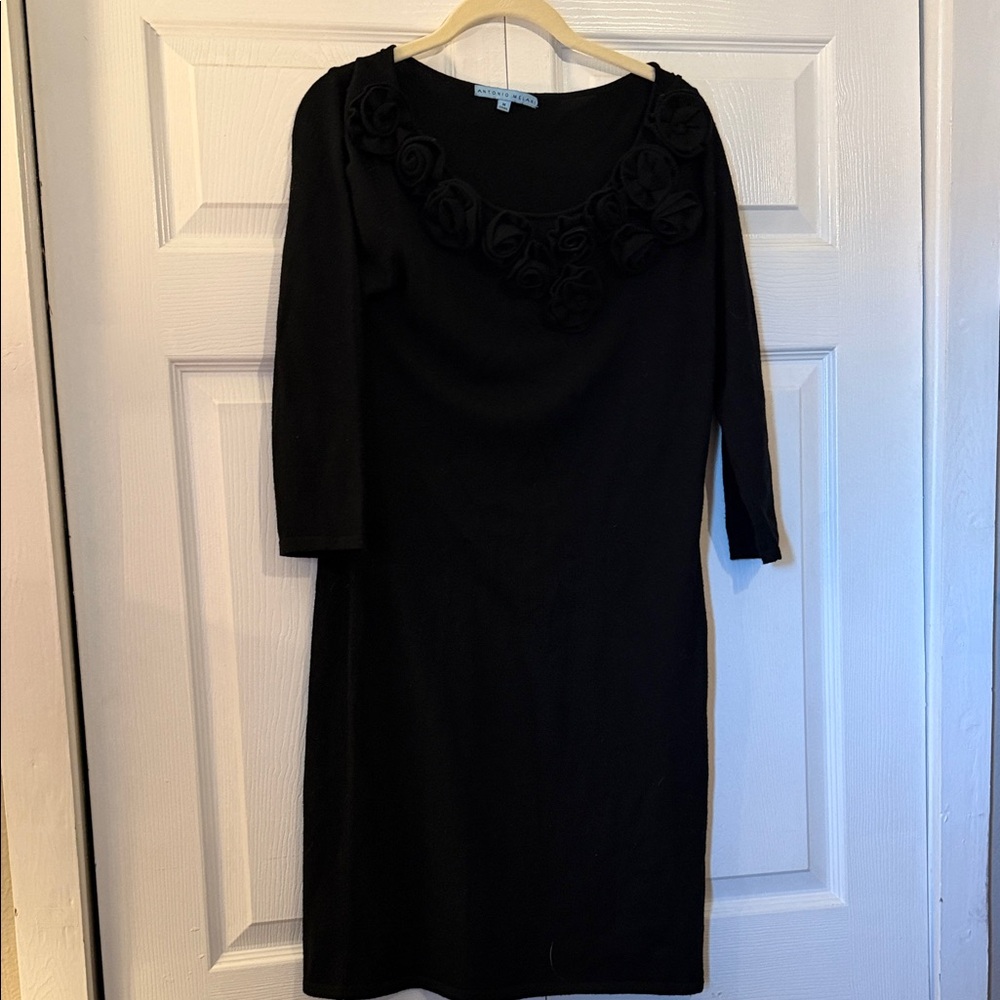 Antonio Melani Size M Black Sweater Dress with Rosettes